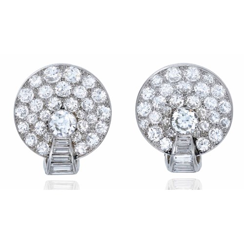 Pair of diamond circular cluster earrings
